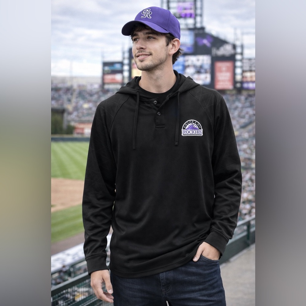 True Fan Colorado Rockies Hooded Henley Pullover Men’s NWOT Performance Hoodie